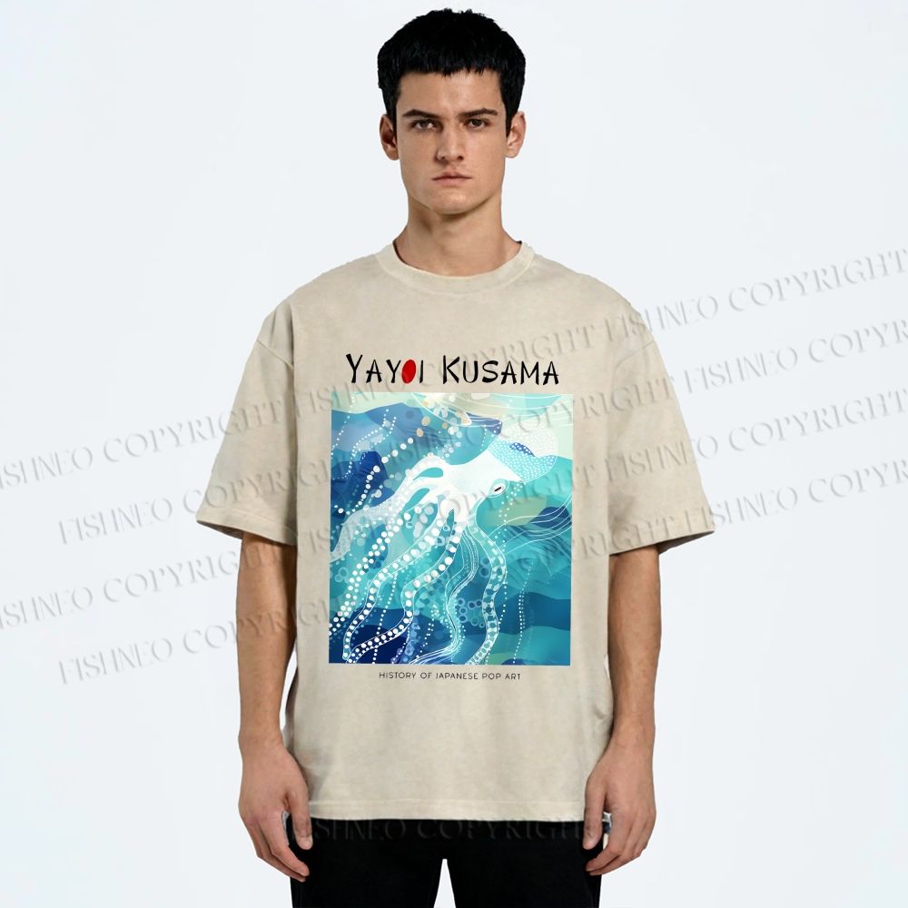 Unisex Yayoi Kusama Octopus Printed Washed Tee