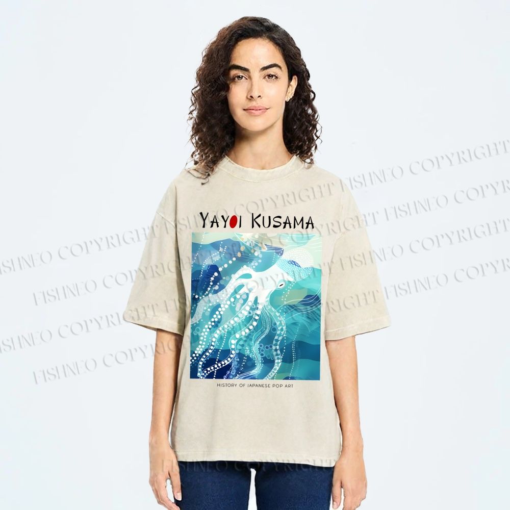 Unisex Yayoi Kusama Octopus Printed Washed Tee