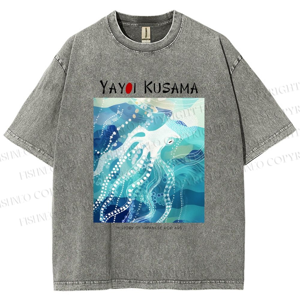 Unisex Yayoi Kusama Octopus Printed Washed Tee