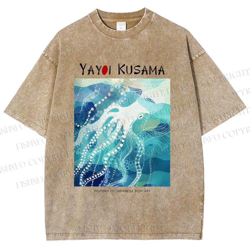 Unisex Yayoi Kusama Octopus Printed Washed Tee