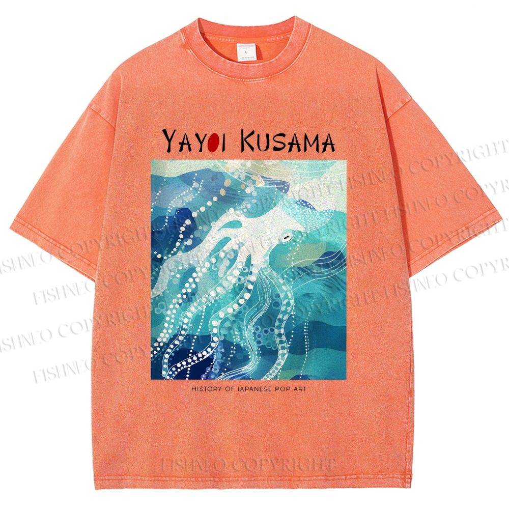 Unisex Yayoi Kusama Octopus Printed Washed Tee
