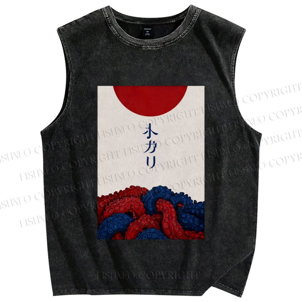 Unisex Kari Octopus Printed Washed Tank Top