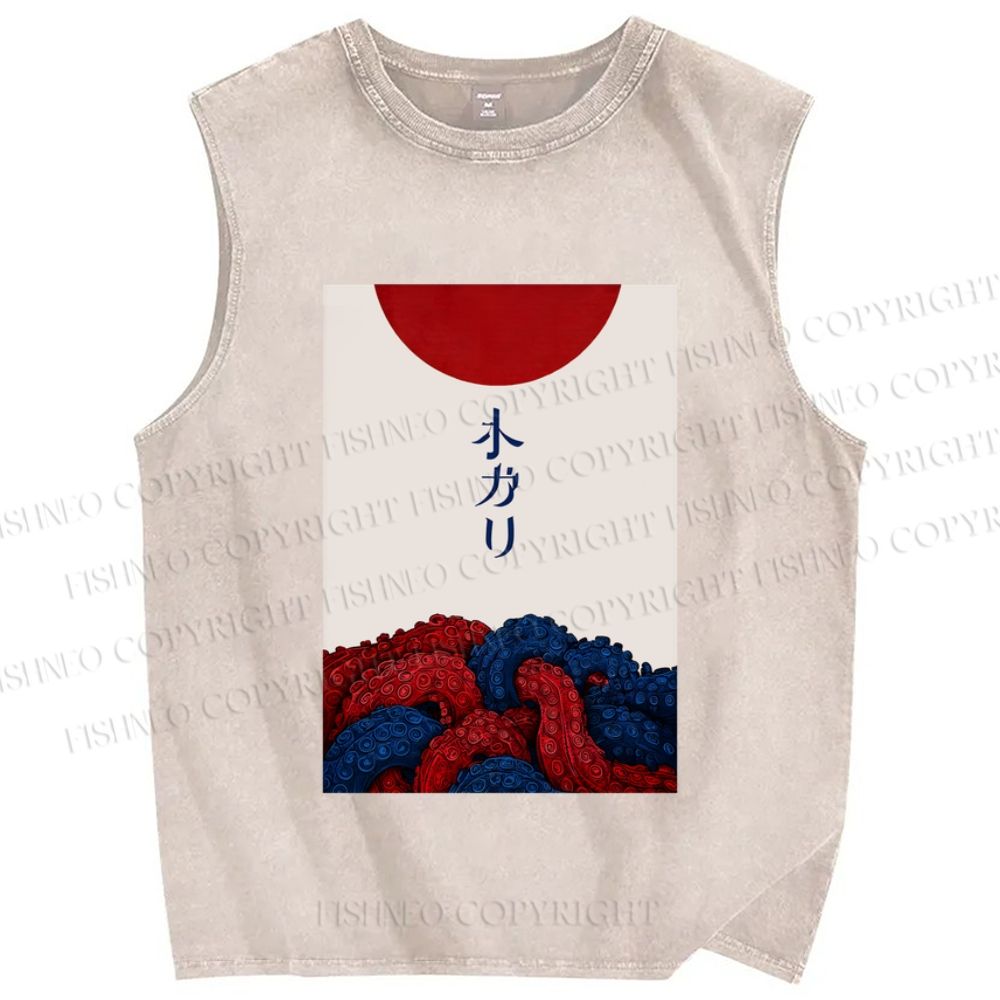 Unisex Kari Octopus Printed Washed Tank Top