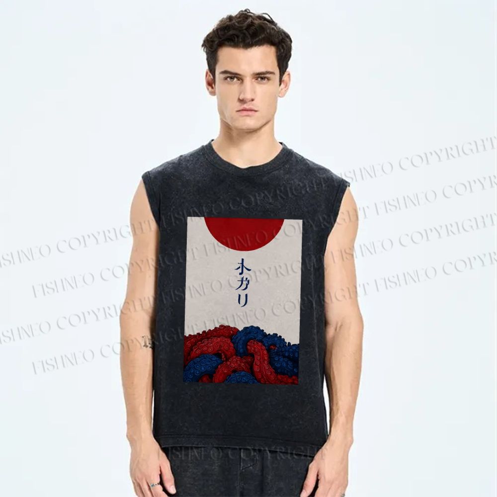Unisex Kari Octopus Printed Washed Tank Top