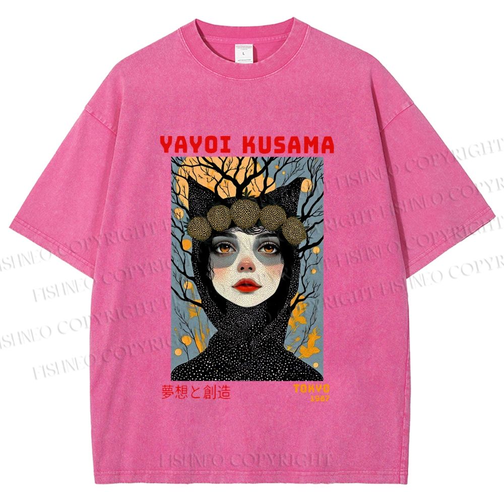 Unisex Yayoi Kusama Cat-Ear Muse Printed Washed Tee