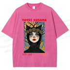 Unisex Yayoi Kusama Cat-Ear Muse Printed Washed Tee
