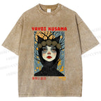Unisex Yayoi Kusama Cat-Ear Muse Printed Washed Tee