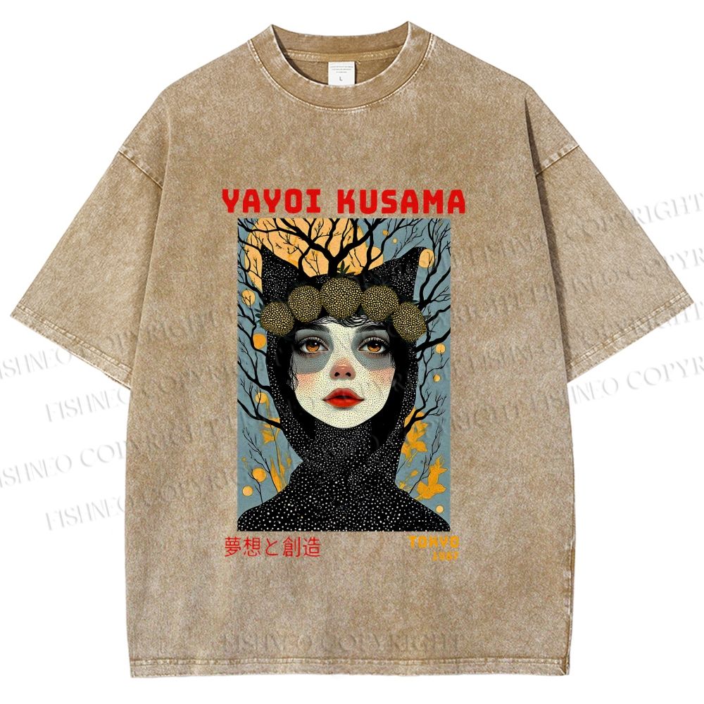 Unisex Yayoi Kusama Cat-Ear Muse Printed Washed Tee