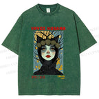 Unisex Yayoi Kusama Cat-Ear Muse Printed Washed Tee