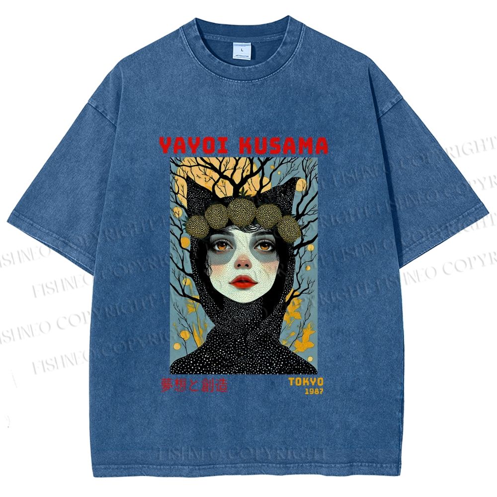 Unisex Yayoi Kusama Cat-Ear Muse Printed Washed Tee