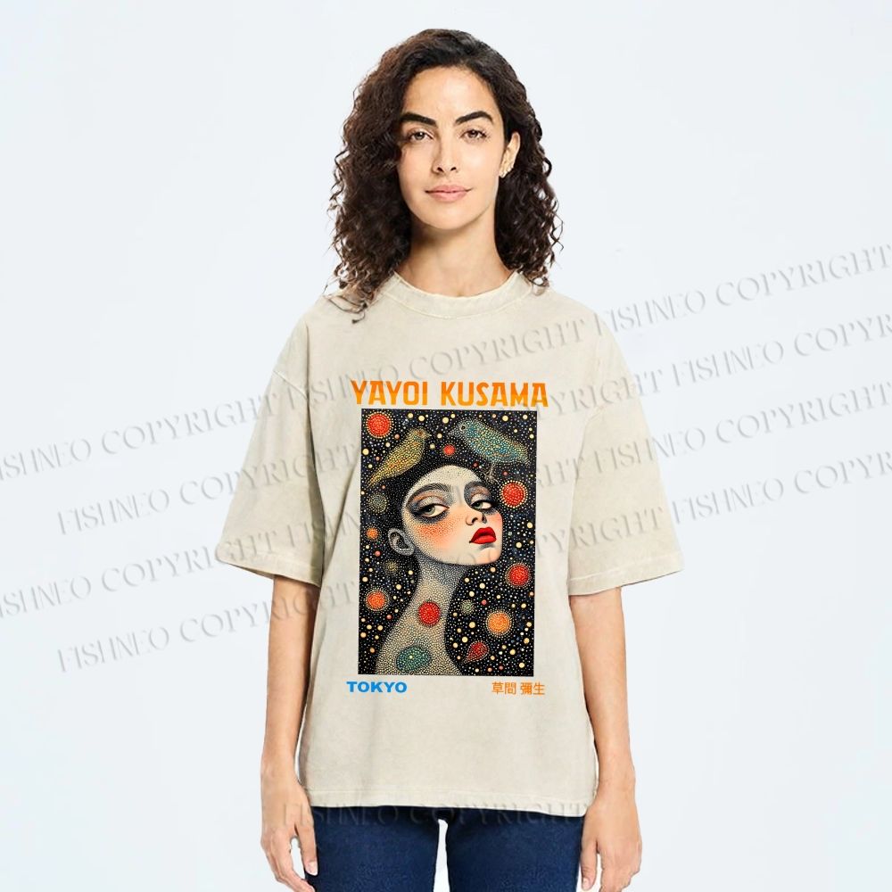 Unisex Yayoi Kusama Infinite Gaze Printed Washed Tee