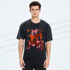 Unisex Colorful Cartoon Horse Printed Washed Tee
