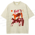 Unisex Colorful Cartoon Horse Printed Washed Tee