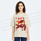 Unisex Colorful Cartoon Horse Printed Washed Tee