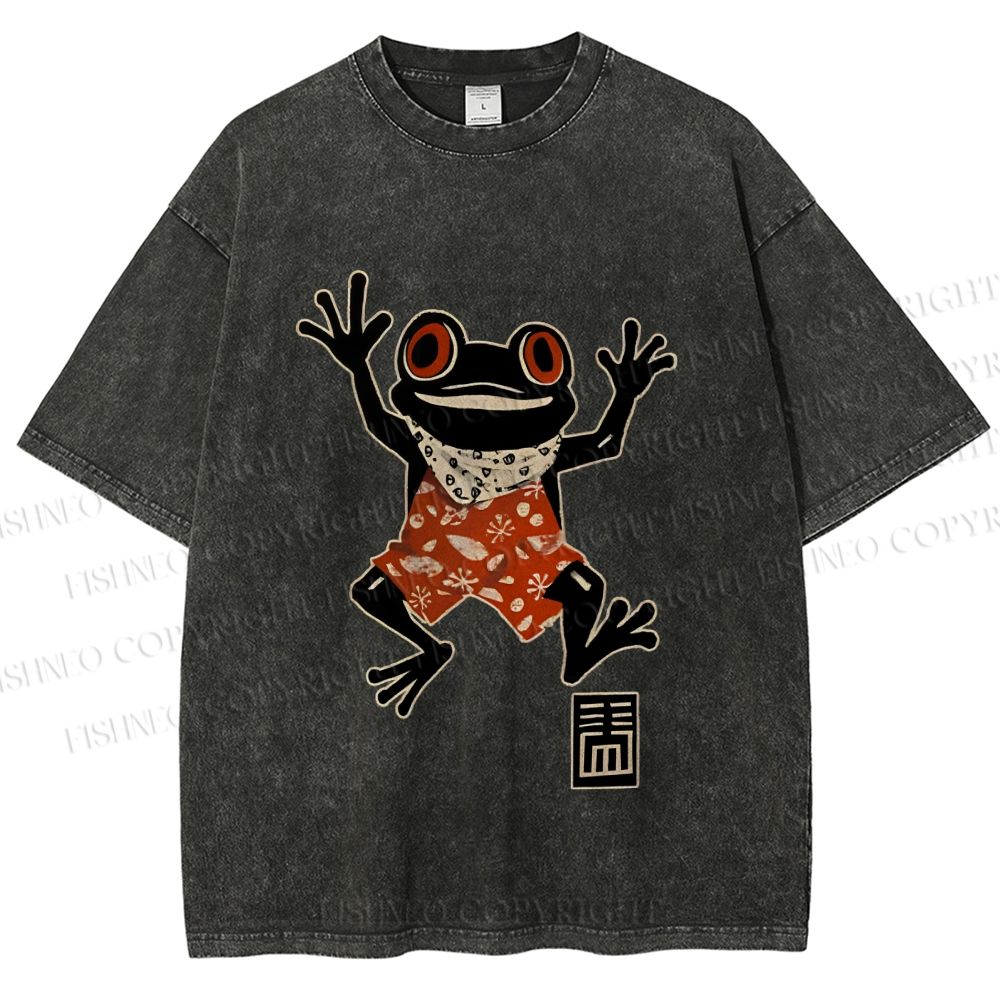 Unisex Party Frog Printed Washed Tee