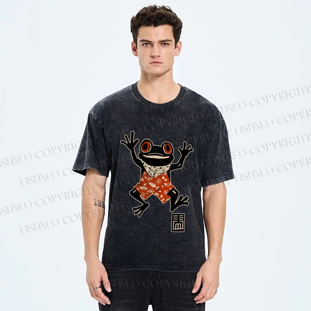 Unisex Party Frog Printed Washed Tee