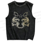 Unisex Tiger Printed Washed Tank Top