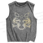 Unisex Tiger Printed Washed Tank Top