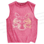 Unisex Tiger Printed Washed Tank Top