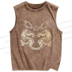Unisex Tiger Printed Washed Tank Top