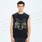 Unisex Tiger Printed Washed Tank Top