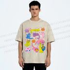 Unisex Colorful Cartoon Cat Printed Washed Tee