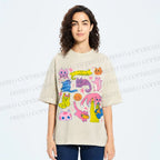 Unisex Colorful Cartoon Cat Printed Washed Tee