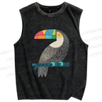 Unisex Tucan Chilling Printed Washed Tank Top