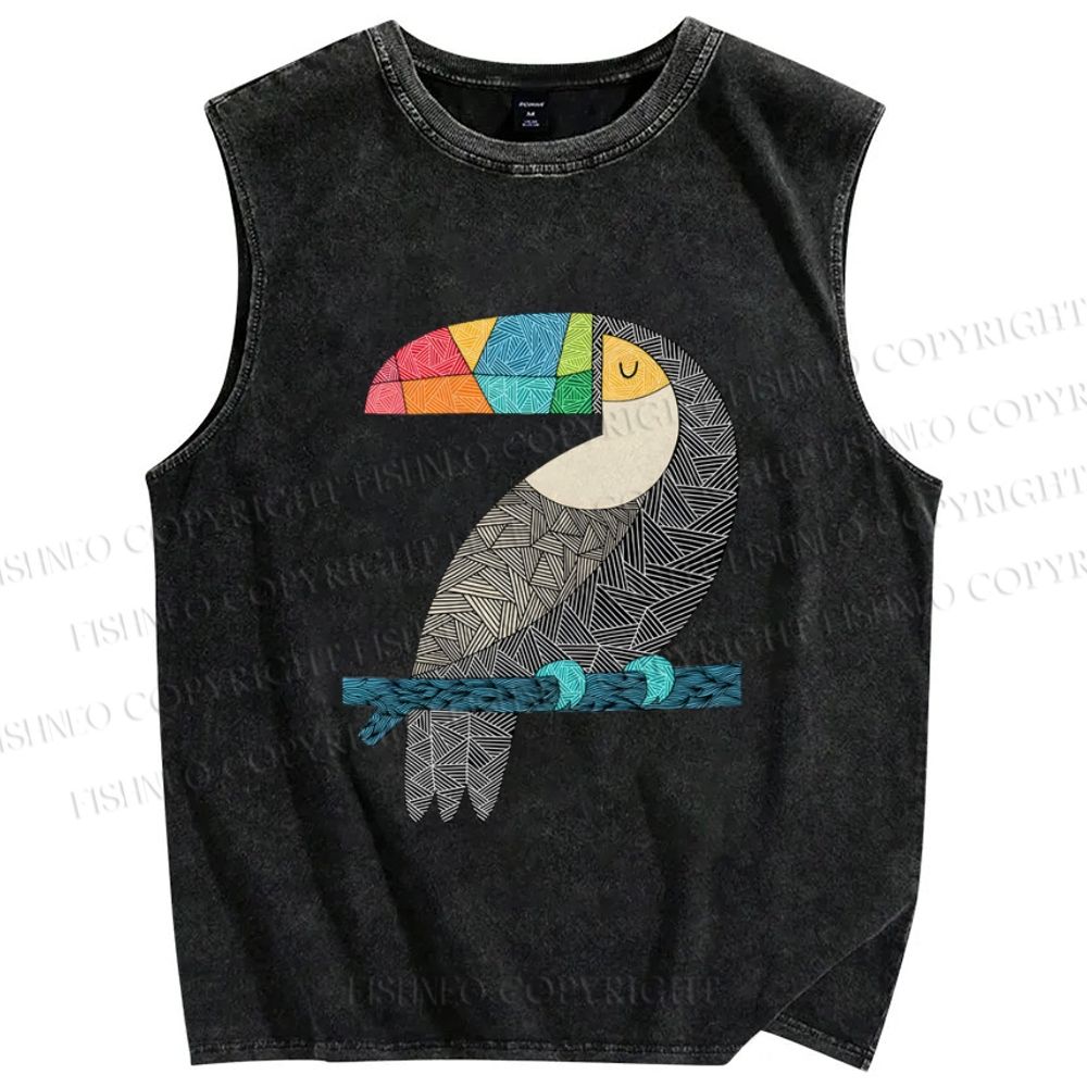 Unisex Tucan Chilling Printed Washed Tank Top