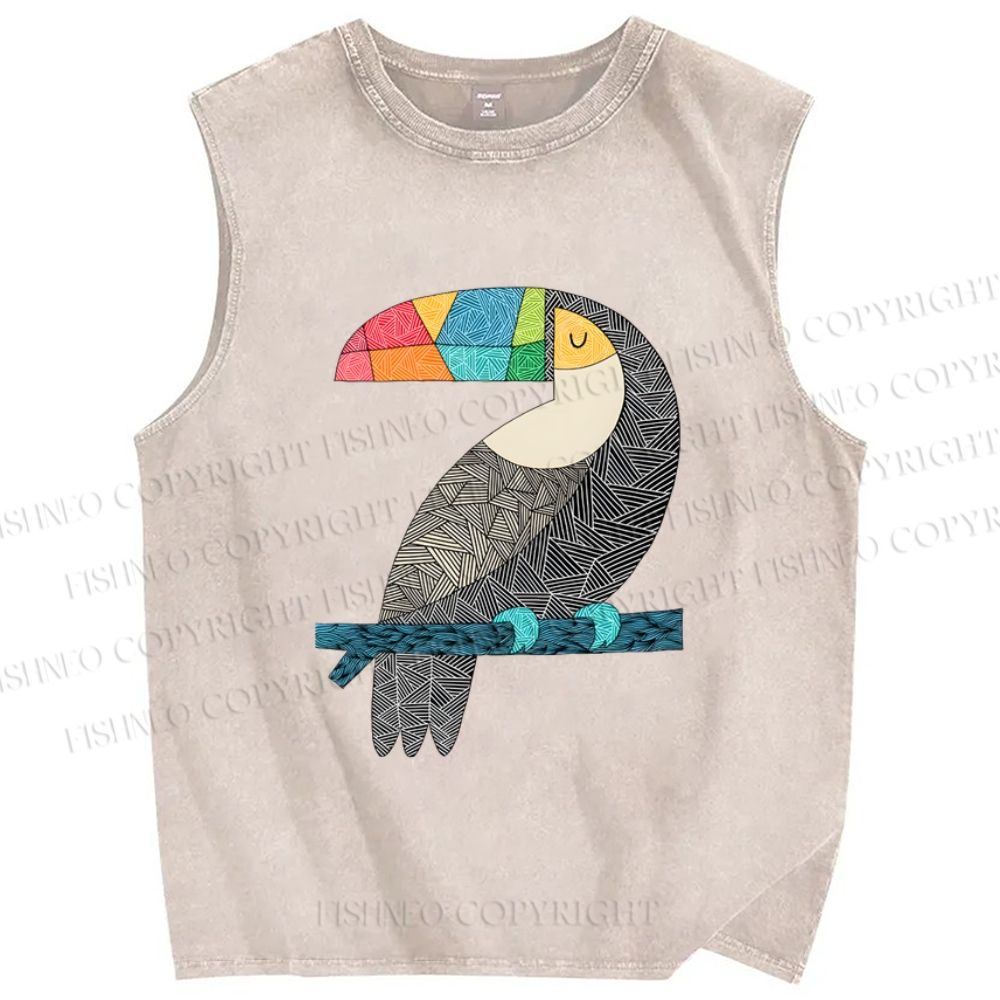 Unisex Tucan Chilling Printed Washed Tank Top