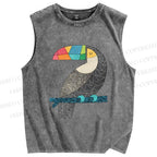 Unisex Tucan Chilling Printed Washed Tank Top