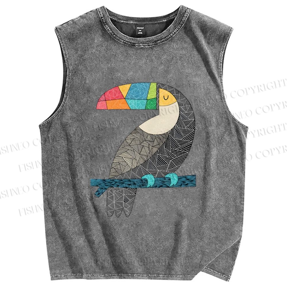 Unisex Tucan Chilling Printed Washed Tank Top