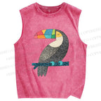 Unisex Tucan Chilling Printed Washed Tank Top