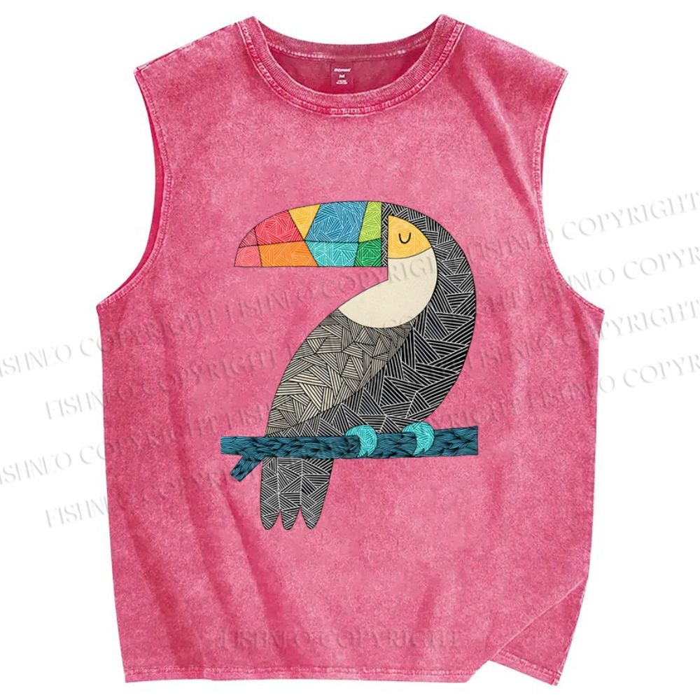 Unisex Tucan Chilling Printed Washed Tank Top