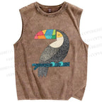 Unisex Tucan Chilling Printed Washed Tank Top
