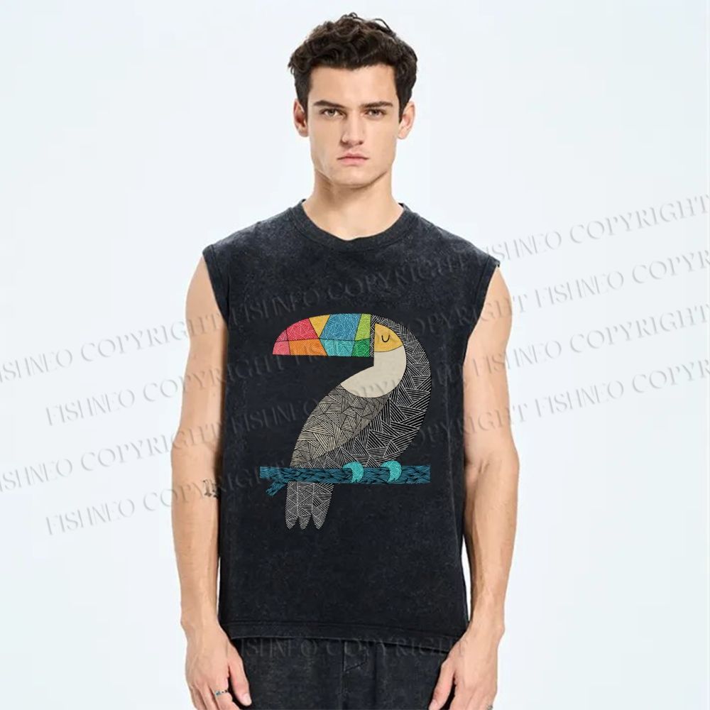 Unisex Tucan Chilling Printed Washed Tank Top