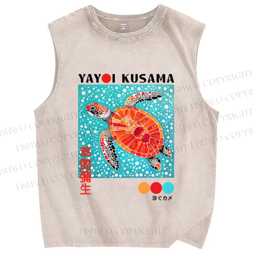 Unisex Yayoi Kusama Turtle Printed Washed Tank Top