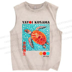 Unisex Yayoi Kusama Turtle Printed Washed Tank Top