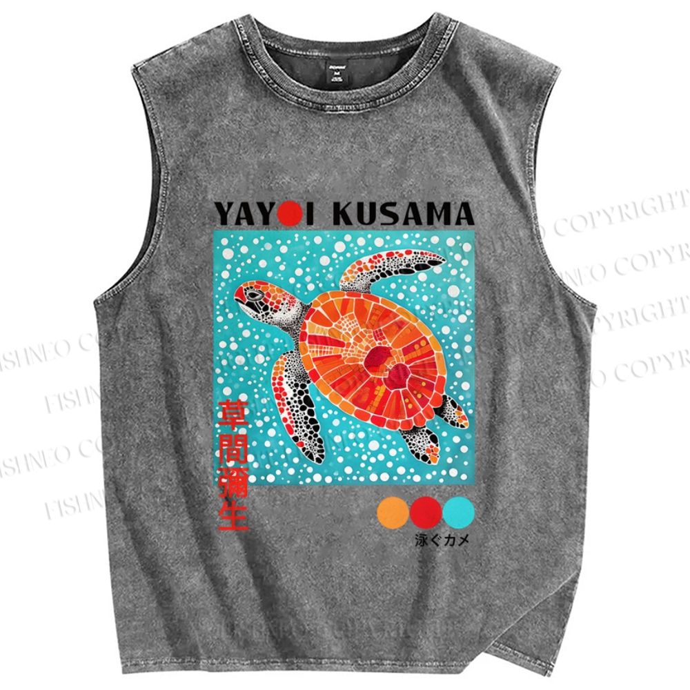 Unisex Yayoi Kusama Turtle Printed Washed Tank Top