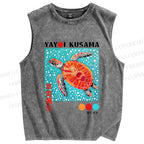 Unisex Yayoi Kusama Turtle Printed Washed Tank Top