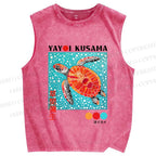 Unisex Yayoi Kusama Turtle Printed Washed Tank Top