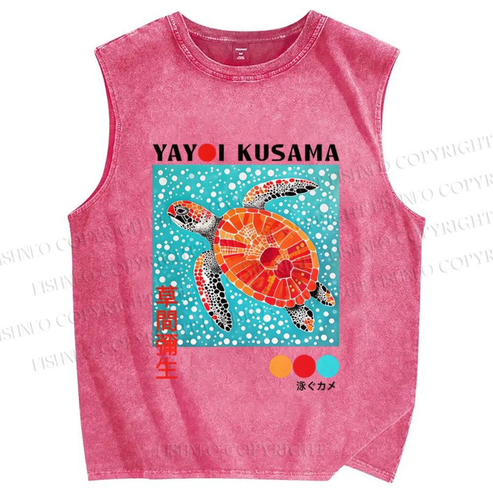 Unisex Yayoi Kusama Turtle Printed Washed Tank Top