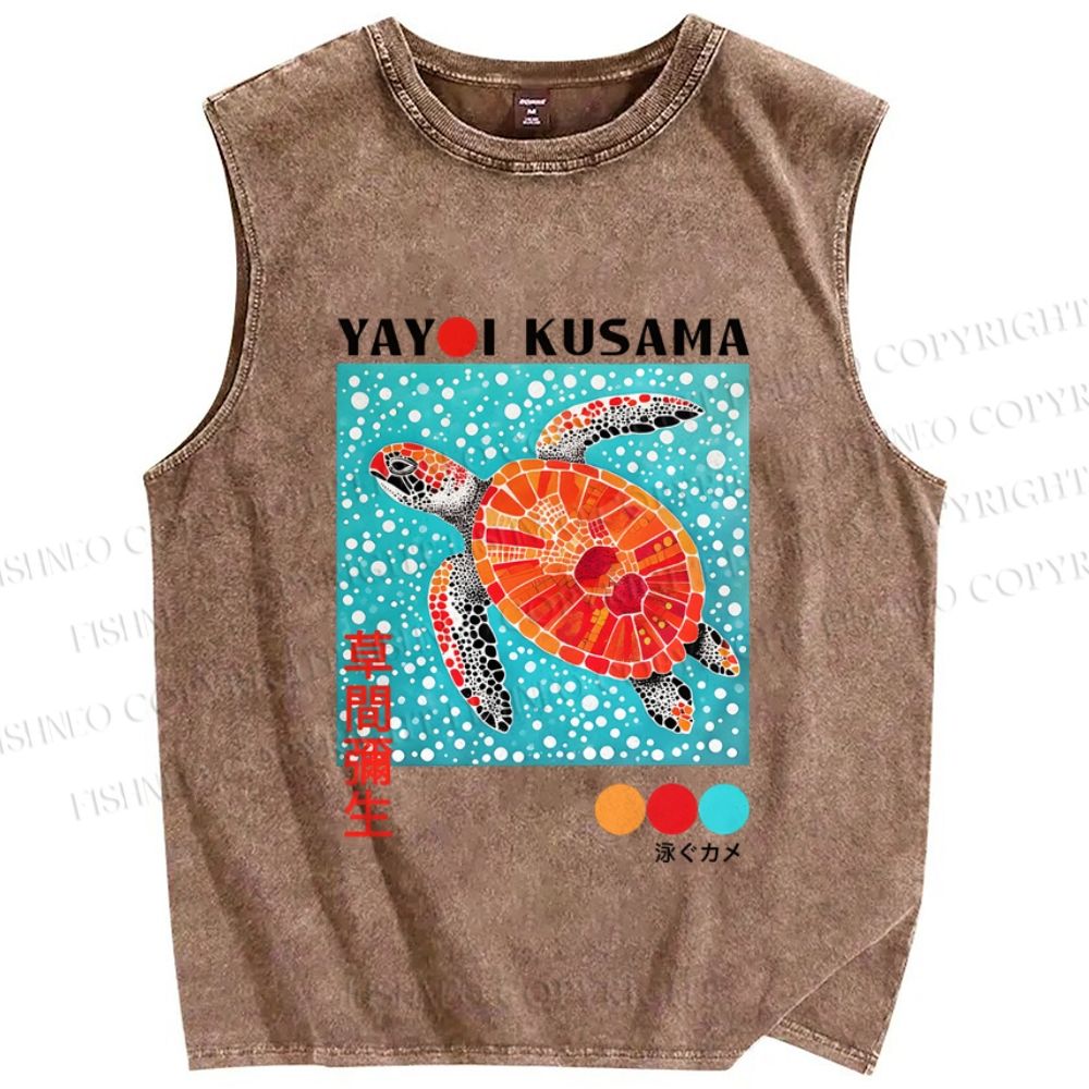 Unisex Yayoi Kusama Turtle Printed Washed Tank Top