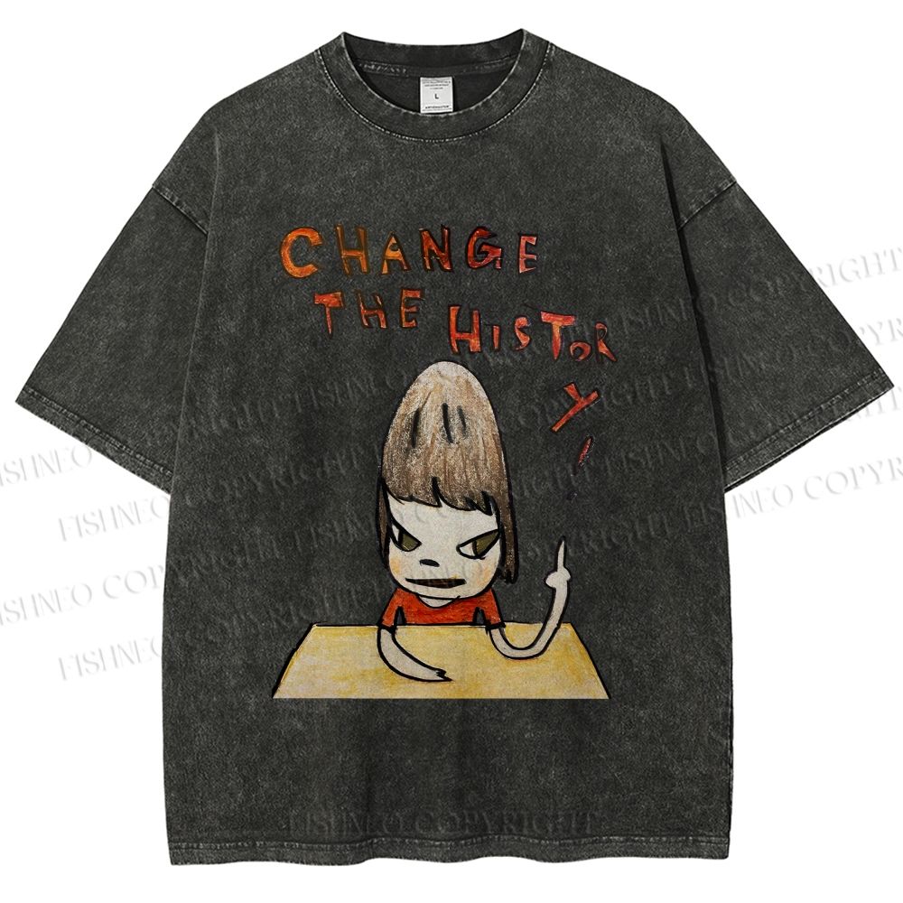 Unisex Yoshitomo Nara Change The History Printed Washed Tee