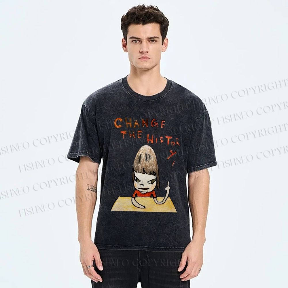 Unisex Yoshitomo Nara Change The History Printed Washed Tee