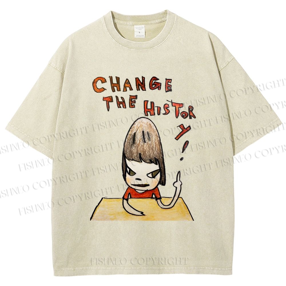 Unisex Yoshitomo Nara Change The History Printed Washed Tee