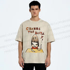 Unisex Yoshitomo Nara Change The History Printed Washed Tee