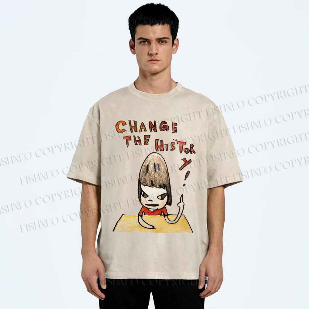 Unisex Yoshitomo Nara Change The History Printed Washed Tee