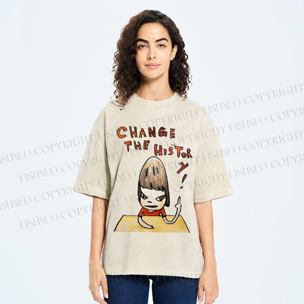 Unisex Yoshitomo Nara Change The History Printed Washed Tee