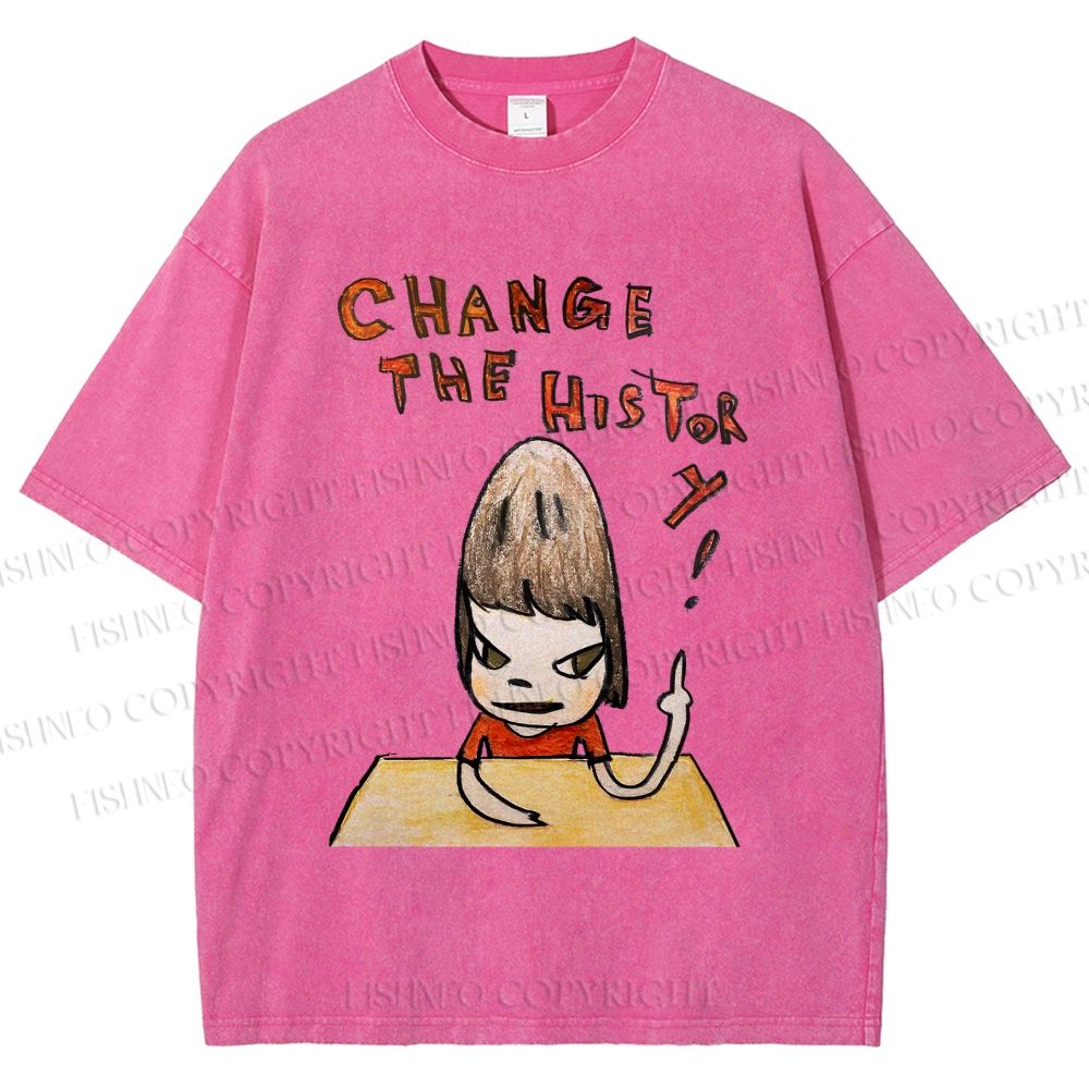 Unisex Yoshitomo Nara Change The History Printed Washed Tee